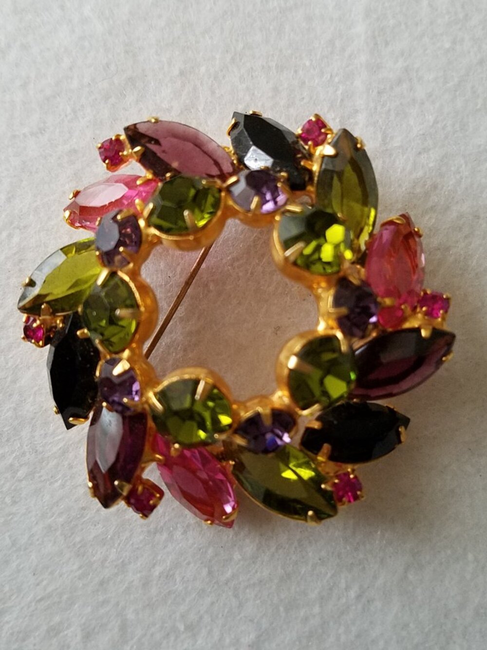 Vintage Juliana Multicolor Rhinestone Brooch Verified